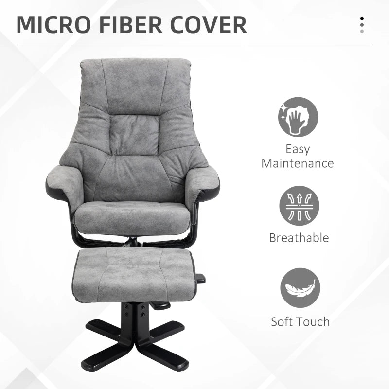 Grey Fabric Recliner Armchair with Footstool and Swivel Function for Ultimate Comfort