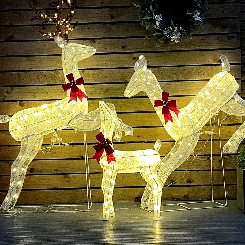 3-Piece LED Lighted Reindeer Christmas Decoration Set - Festive Holiday Outdoor Decor for Home and Garden