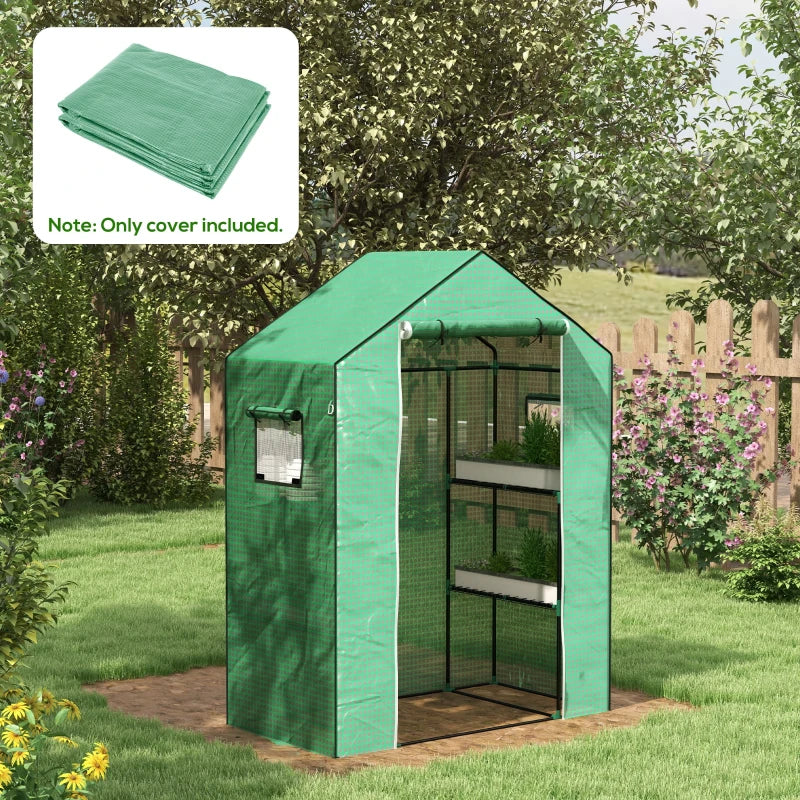 Greenhouse Cover Replacement with Roll-up Door and Windows, 140 x 73 x 190cm, Green