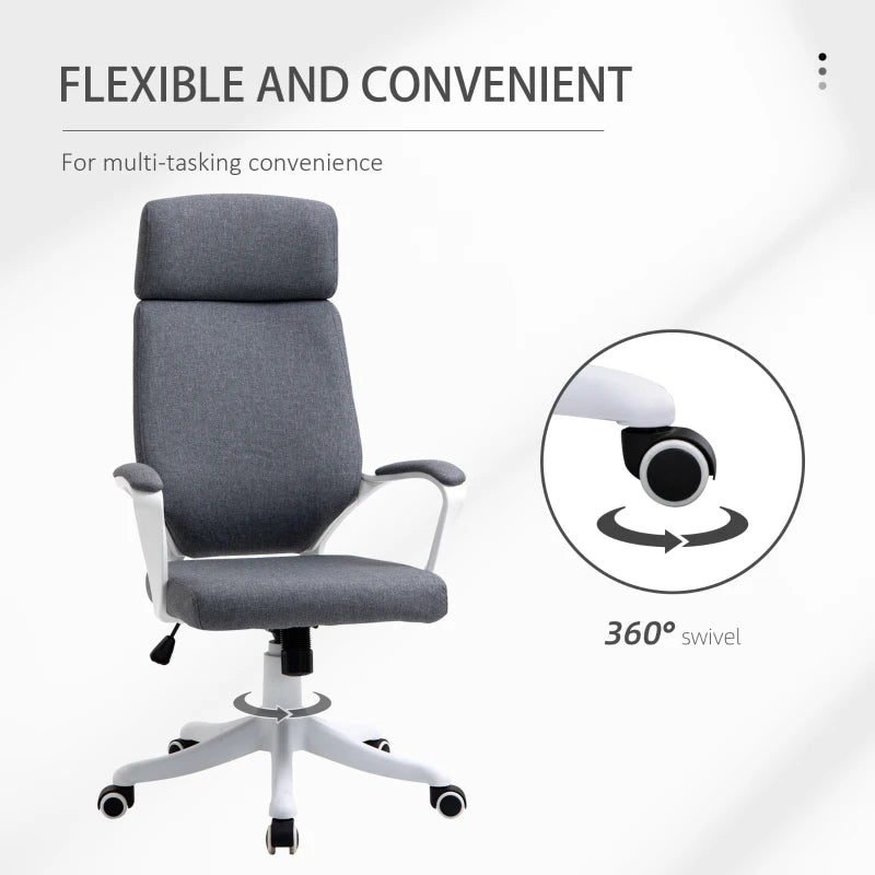 Vinsetto Ergonomic Office Chair - High Back Desk Chair with Headrest & Lumbar Support, Adjustable Height, Grey for Home & Work