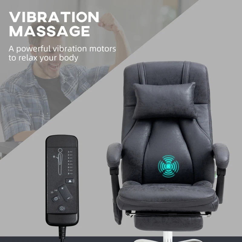 Vinsetto Dark Grey Office Chair with Lumbar Massage, 135° Recline, Adjustable Headrest, Retractable Footrest, Padded Seat, Metal Base