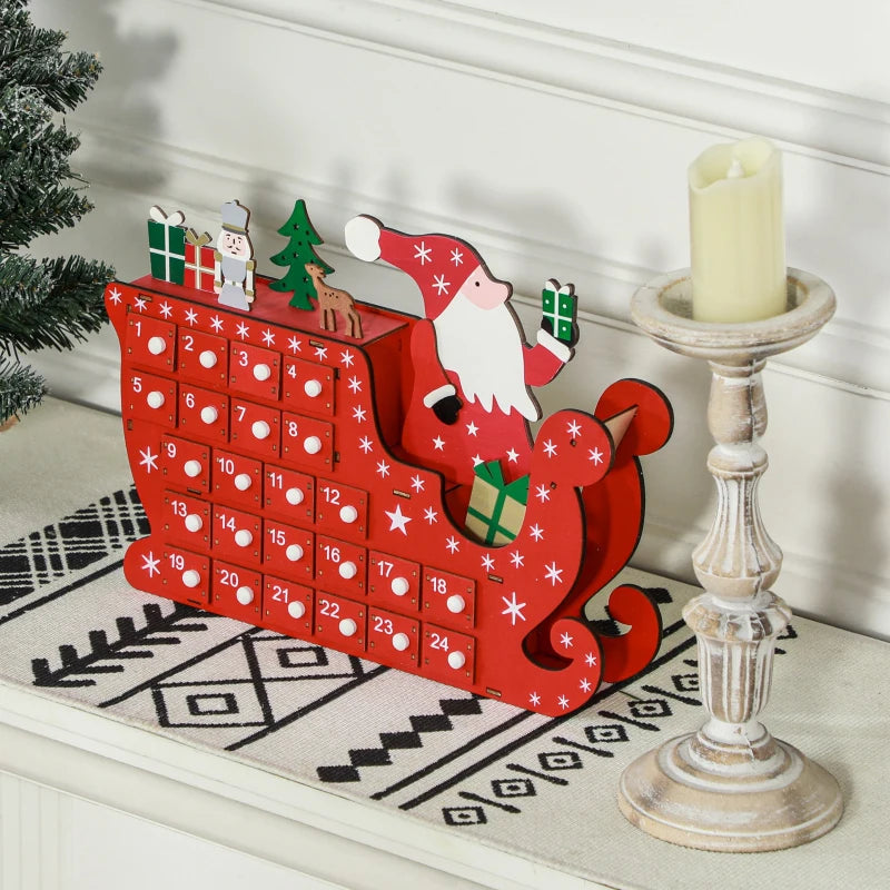 24-Drawer Reusable Santa Sleigh Advent Calendar - Festive Christmas Countdown for Kids & Family Holiday Decor