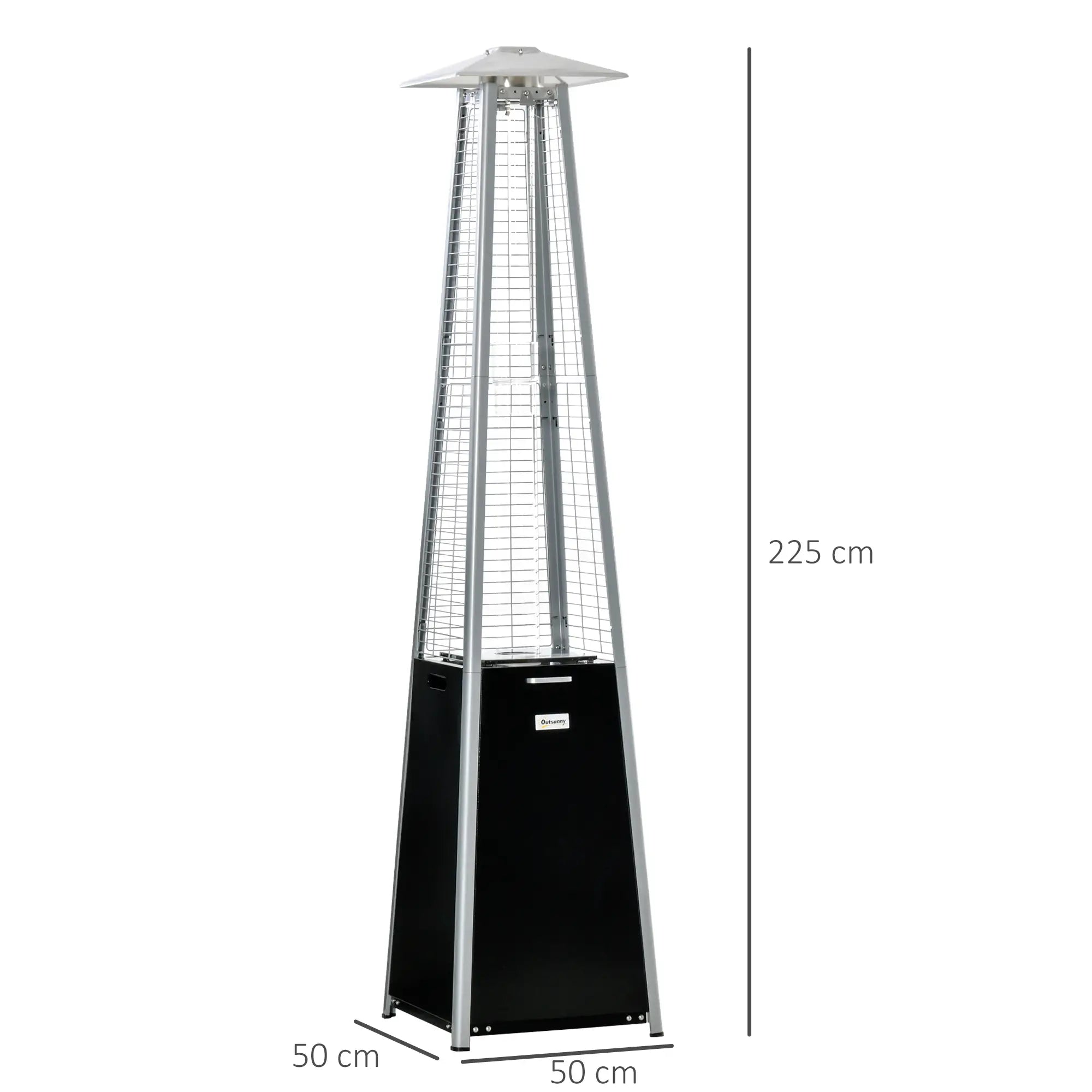 50 x 50 x 225cm Freestanding Gas Patio Heater - Garden Tower Heater with Wheels, Dust Cover, Regulator and Hose Included, Black,