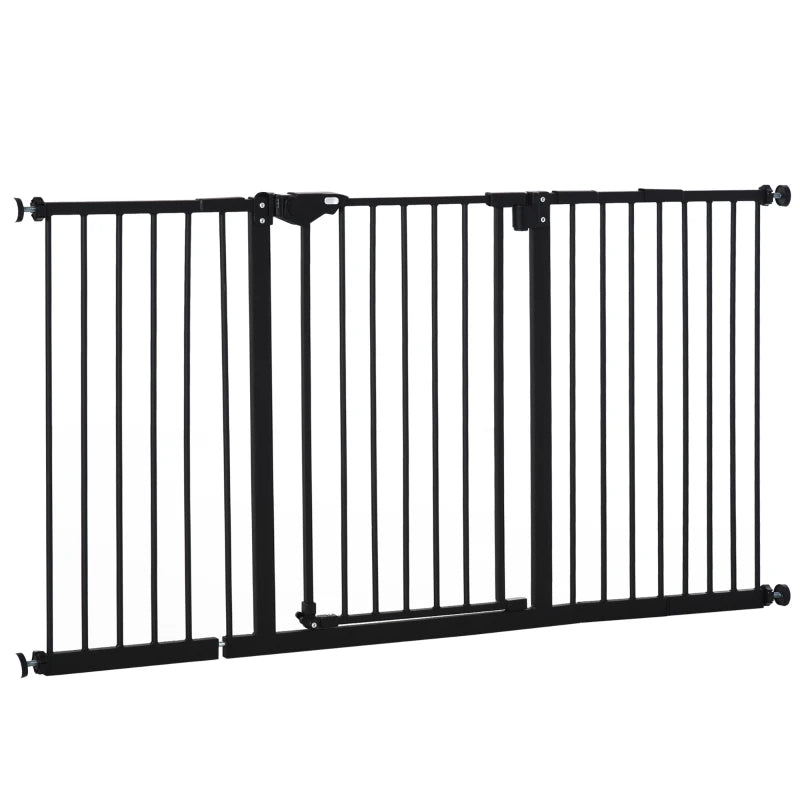 Adjustable Safety Gate with 3 Extensions & 4 Adjustable Screws - Black Child Safety Barrier for Stairs & Doorways