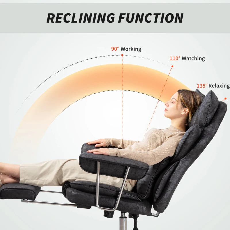 Leathaire Black Reclining Office Chair with Lumbar Support Pillow - Ergonomic Comfort for Home & Office Use