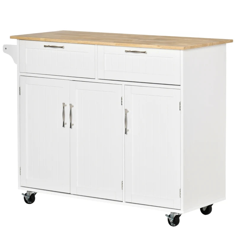 White Kitchen Island Utility Cart with 2 Storage Drawers & Cabinets - Perfect for Dining Room Organization