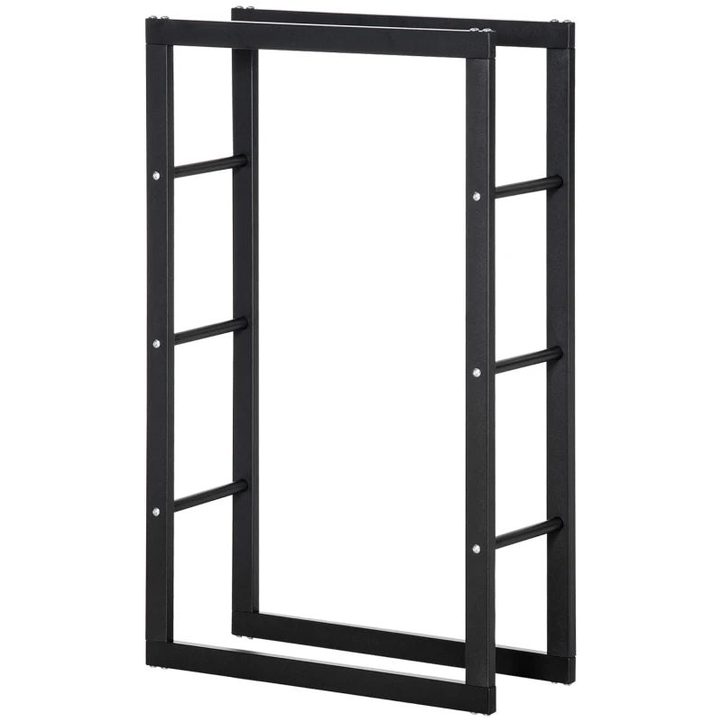 Tall Metal Firewood Log Holder Rack - Indoor Outdoor Fireplace Wood Storage Shelf, Rust-Resistant, Black, 60W x 25D x 100H cm