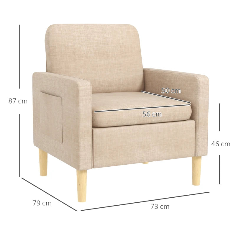 Stylish Upholstered Accent Chair for Living Room, Bedroom or Home Office - Comfy Beige Fireside Armchair