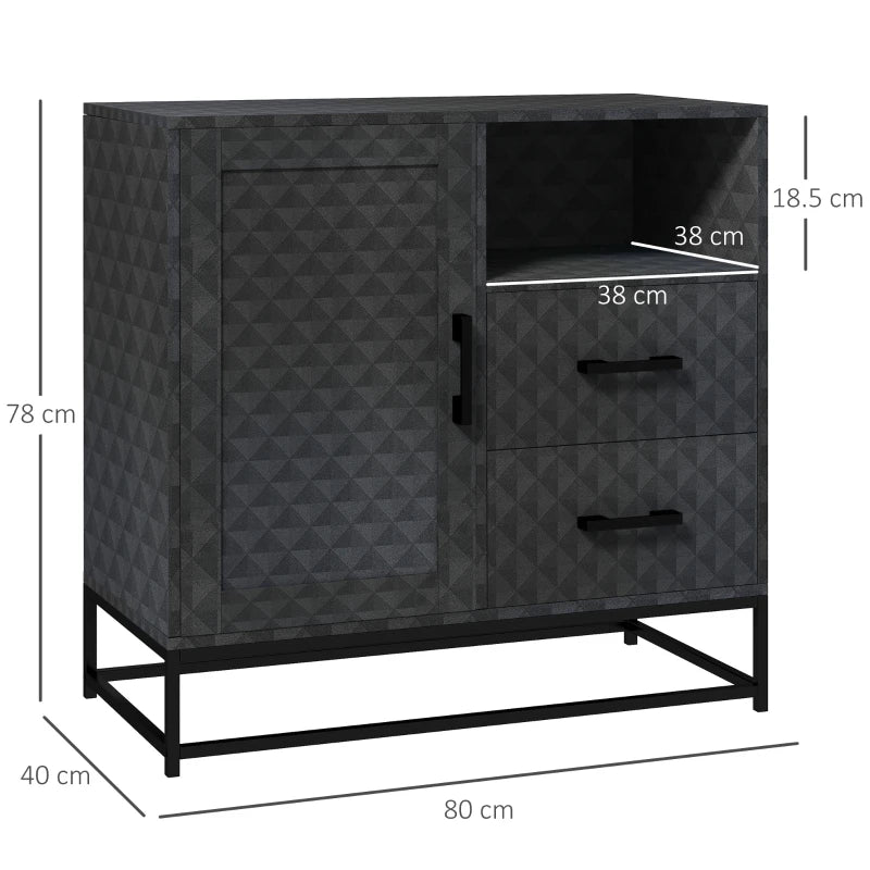 Modern Black Sideboard Storage Cabinet with Adjustable Shelf, Open Compartment & 2 Drawers - Stylish Freestanding Furniture
