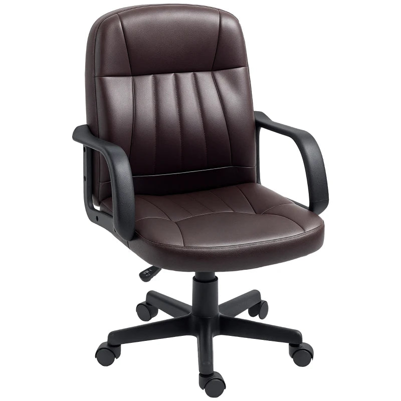 Swivel Executive Chair in Dark Brown PU Leather - Ergonomic Computer Desk Chair for Office & Home Use