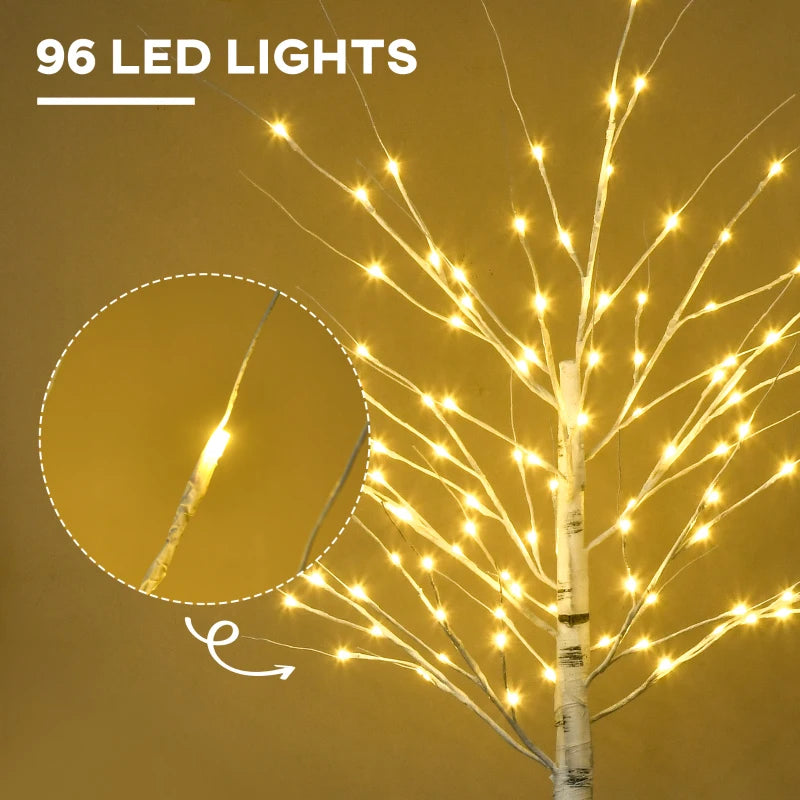 6ft Pre-Lit Artificial White Birch Tree with Warm White LED Lights - Indoor & Outdoor Decorative Lighting