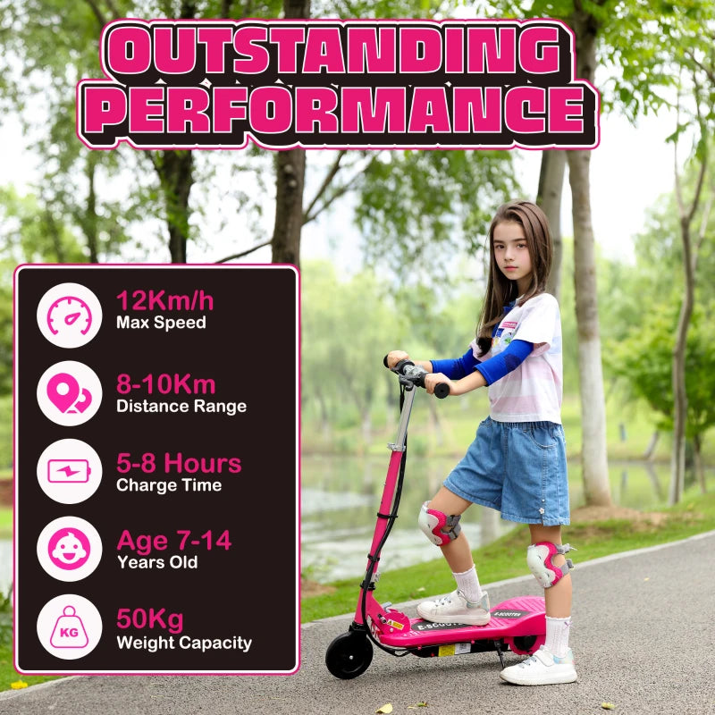 Foldable Electric Kids Scooter for Ages 7-14 Years in Pink