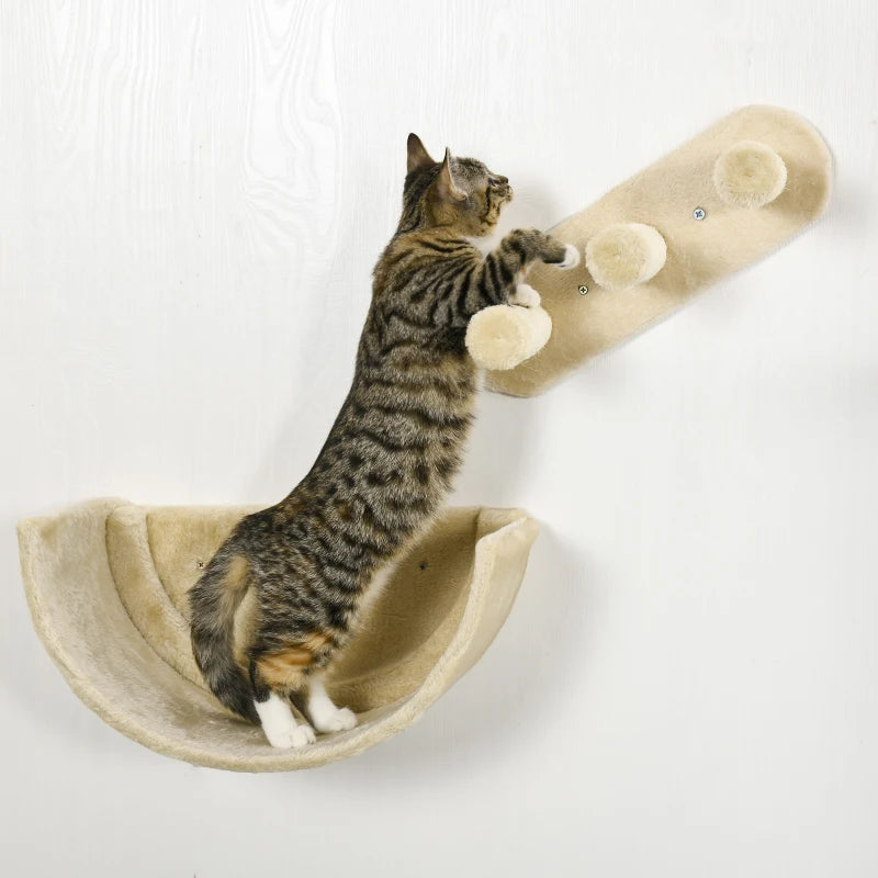 4PC Wall-Mounted Cat Shelves Set with Scratching Post, Hammock & Nest - Beige Cat Furniture for Climbing & Relaxing