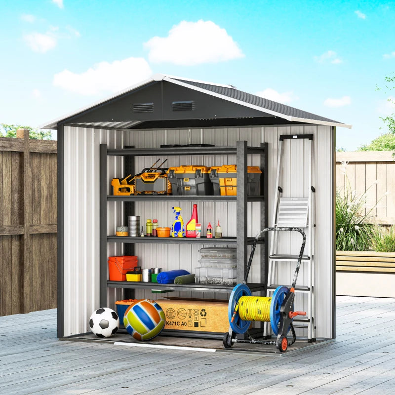 Dark Grey 6.5ft x 3.5ft Metal Garden Storage Shed With Double Sliding Doors and 4 Vents