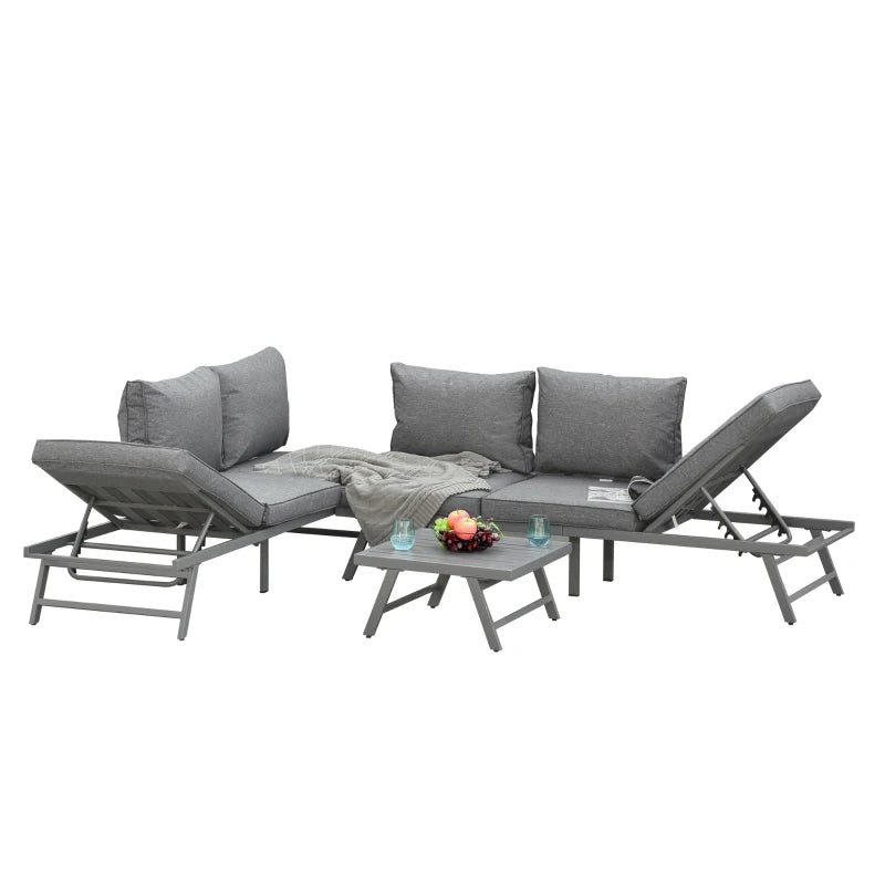 Grey Metal Garden Furniture Set With Slatted Top Table