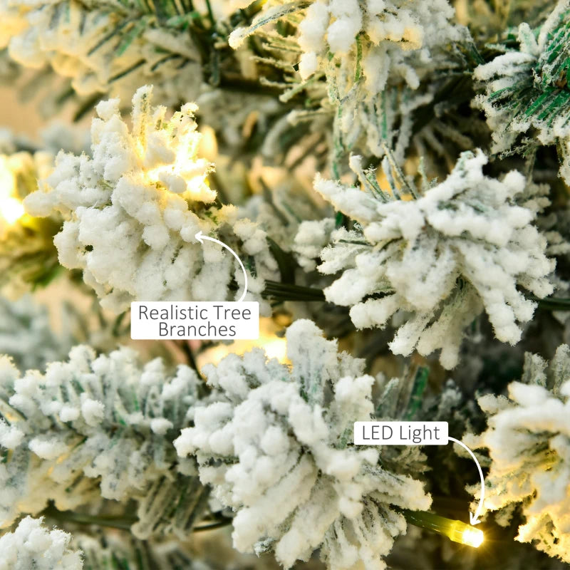 6FT Prelit Snow Flocked Christmas Tree with Warm White LED Lights - Festive Holiday Home Decoration in Green & White