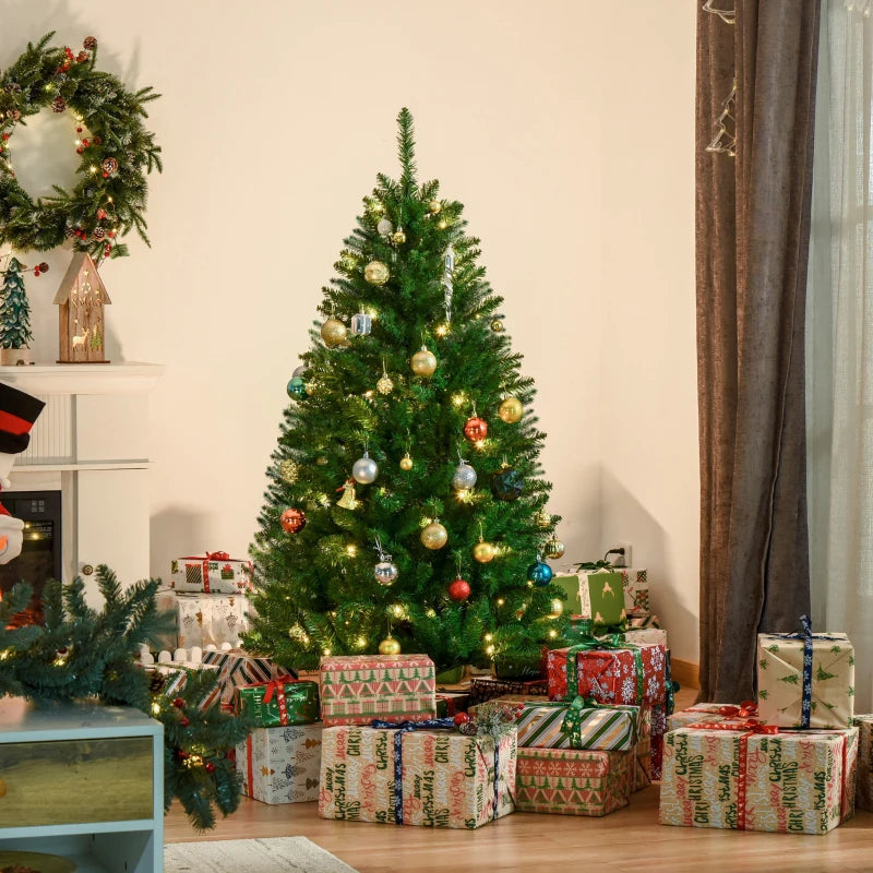 5FT Green Christmas Tree with Warm White LED Lights - Perfect Holiday Home Decoration for Festive Cheer