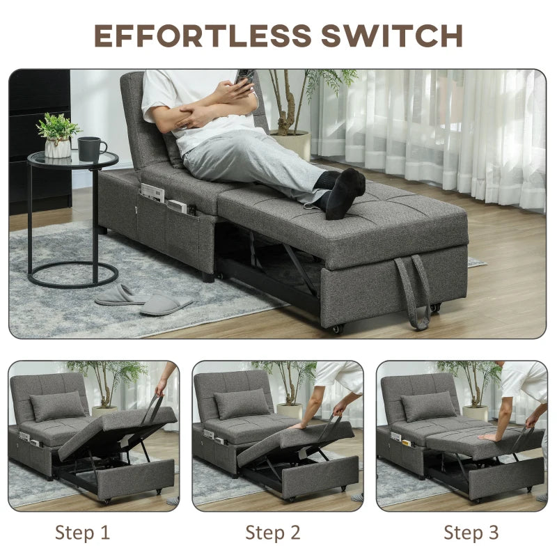 Versatile Dark Grey Four-in-One Sleeper Chair for Compact Living Spaces