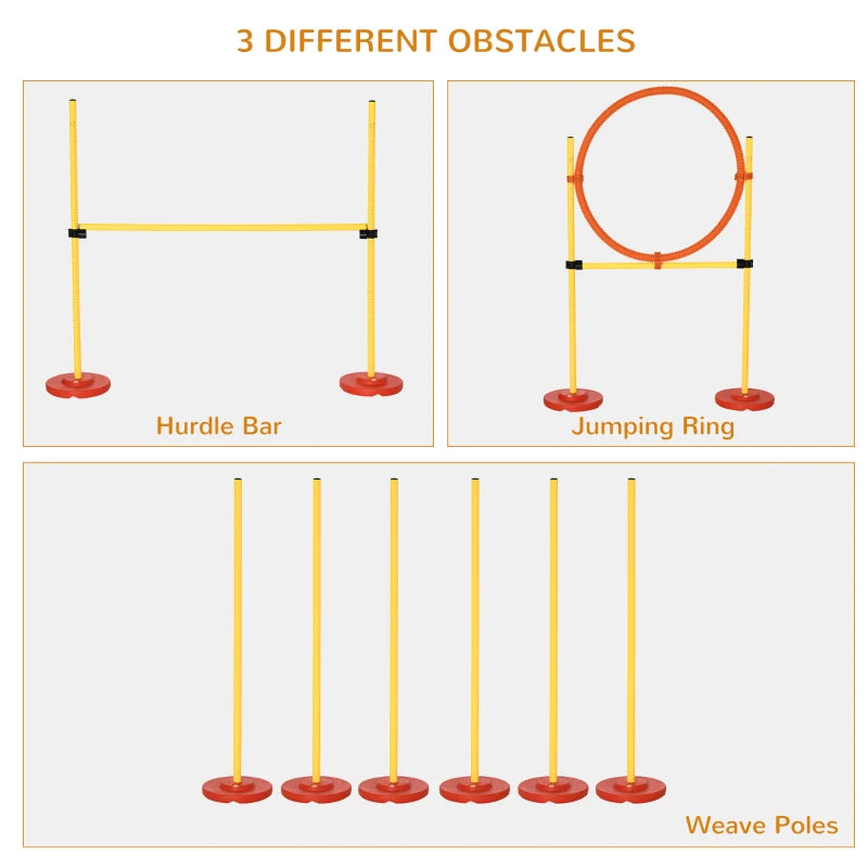 Portable Dog Agility Training Equipment - Adjustable Hurdles, Jumping Ring & Weave Poles for Pet Obstacle Course