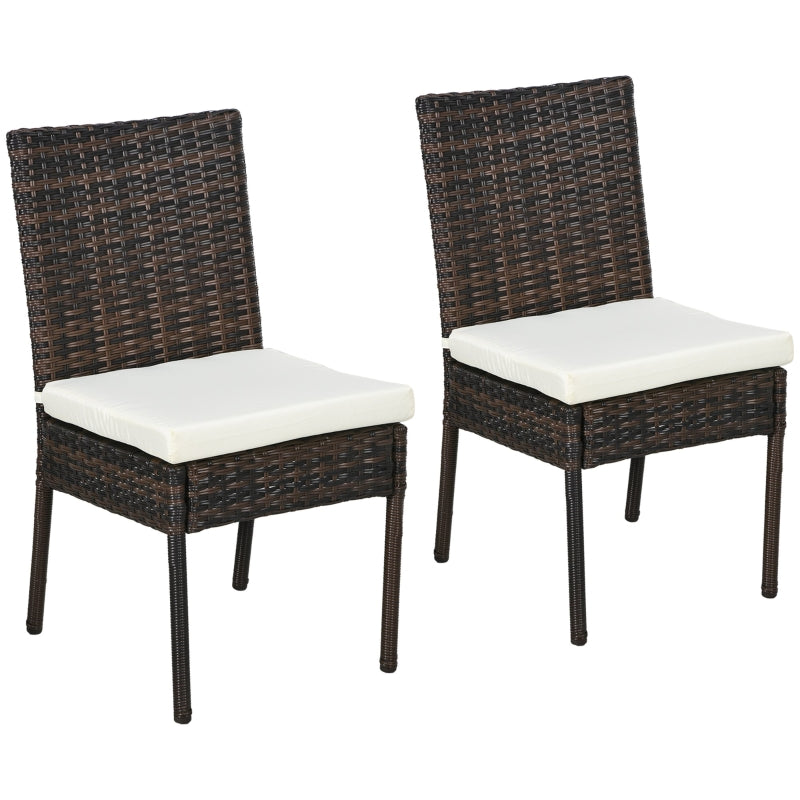 Brown Rattan Armless Garden Chairs Set of 2
