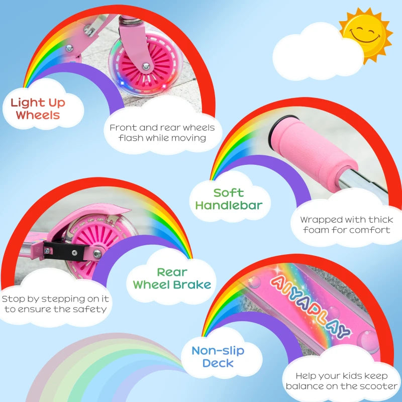 Pink Kids Scooter with Lights & Music, Adjustable Height, Foldable Frame - Perfect for Ages 3-7 Years