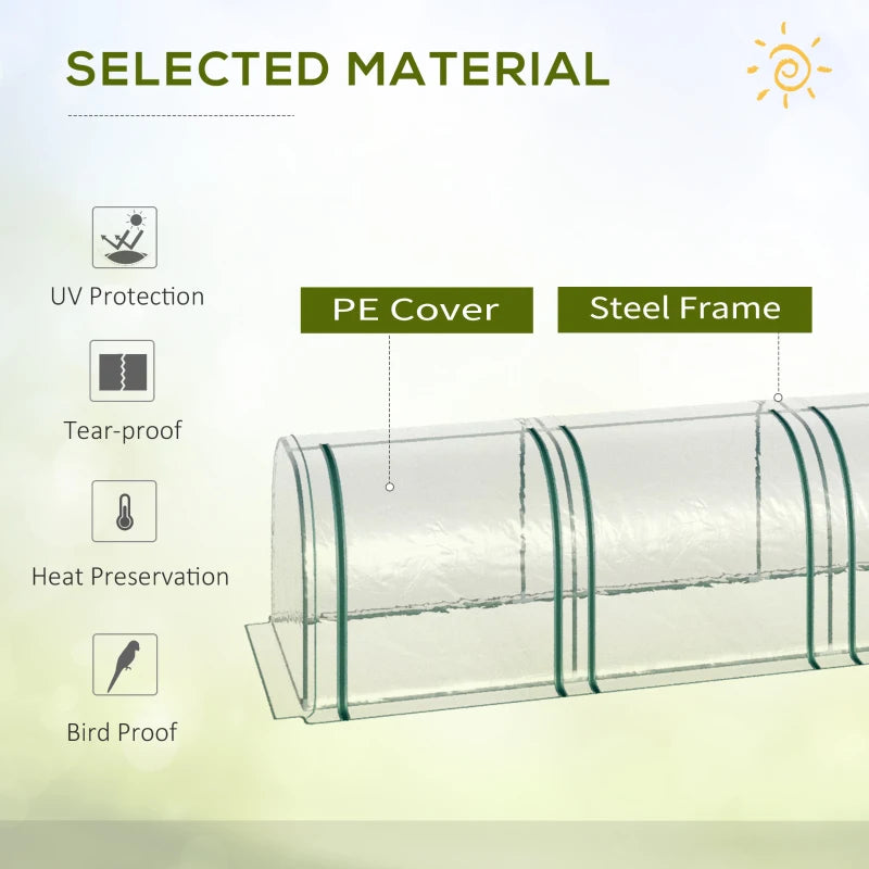 Green PVC Tunnel Greenhouse with Steel Frame and Zipper Doors 295x100x80 cm