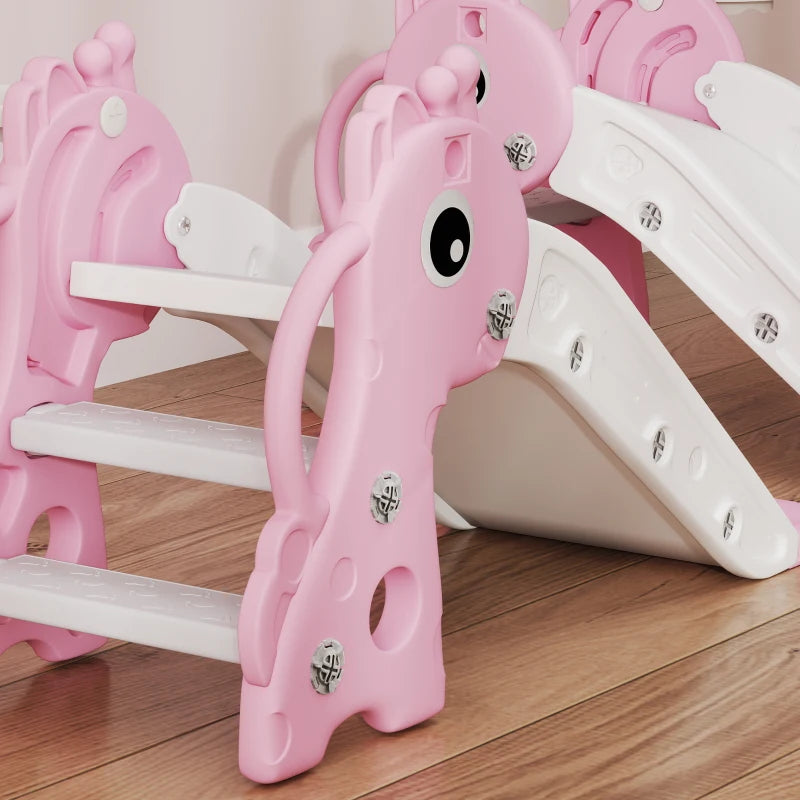 Giraffe Shape 3 in 1 Kids Slide Climber with Basketball Hoop for Indoor Play Age 1-3 Pink