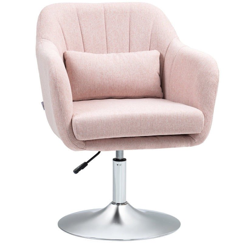 Contemporary Swivel Linen Accent Chair with Adjustable Height, Thick Cushion and Lumbar Support for Living Room or Office in Pink