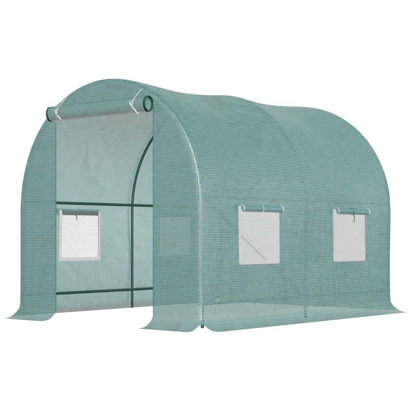 Green Walk-In Polytunnel Greenhouse with Roll-Up Door, Steel Frame, 2.5 x 2m