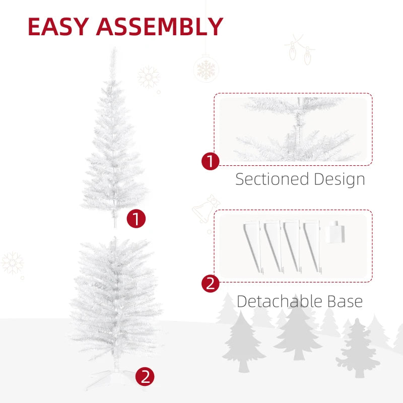 5ft Unlit Pencil Slim Artificial Christmas Tree - Realistic White Branches & Sturdy Stand for Holiday Decor