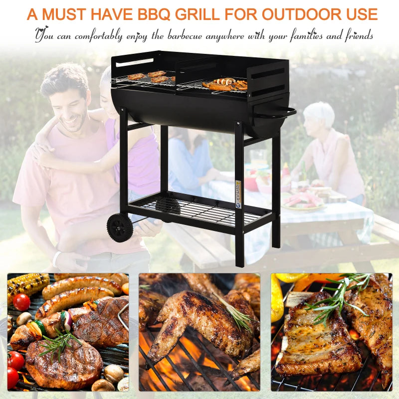 Black Steel Charcoal BBQ with Wheels