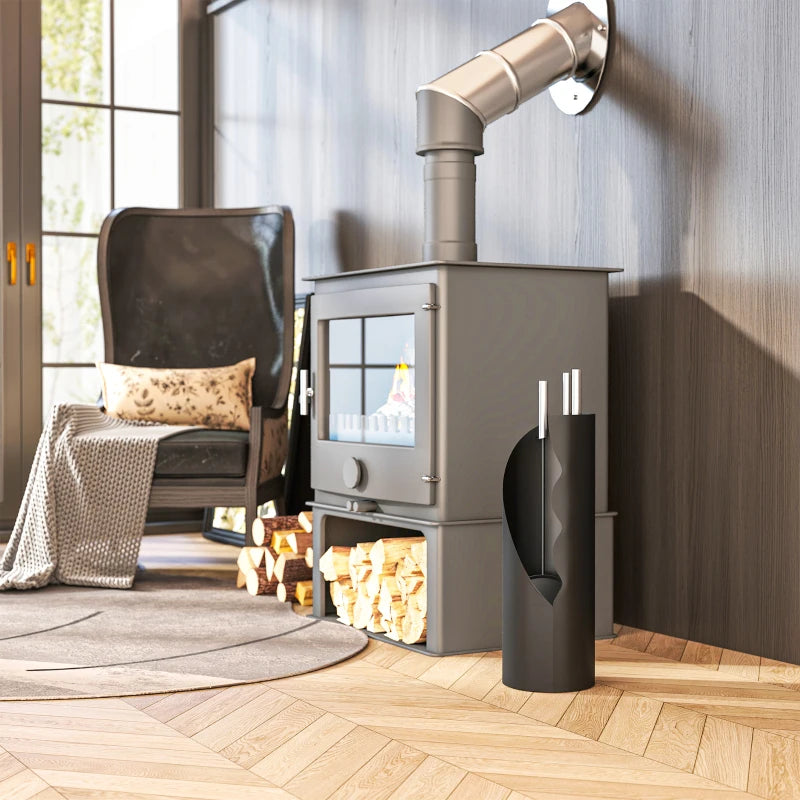 4-Piece Black Fireplace Tools Set - Metal Accessories with Broom, Shovel, Poker & Bucket - Perfect Fireside Companion