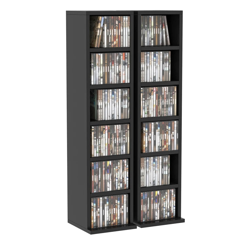 Set of 2 Black CD Media Display Shelves - Adjustable Blu-Ray Tower Rack & Bookcase Storage Organizer