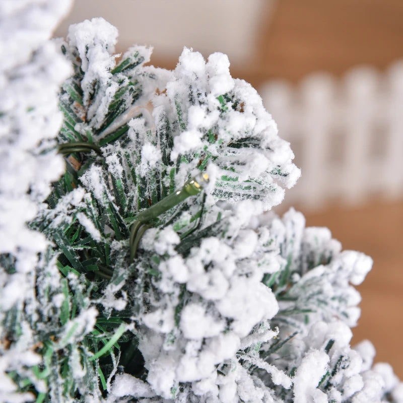 4FT Prelit Snow Flocked Christmas Tree with Warm White LED Lights - Festive Green & White Holiday Home Decoration