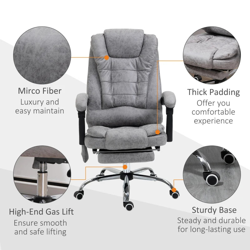 Vinsetto Heated Vibration Massage Executive Office Chair - Adjustable Ergonomic High Back Recliner with Footrest - Grey