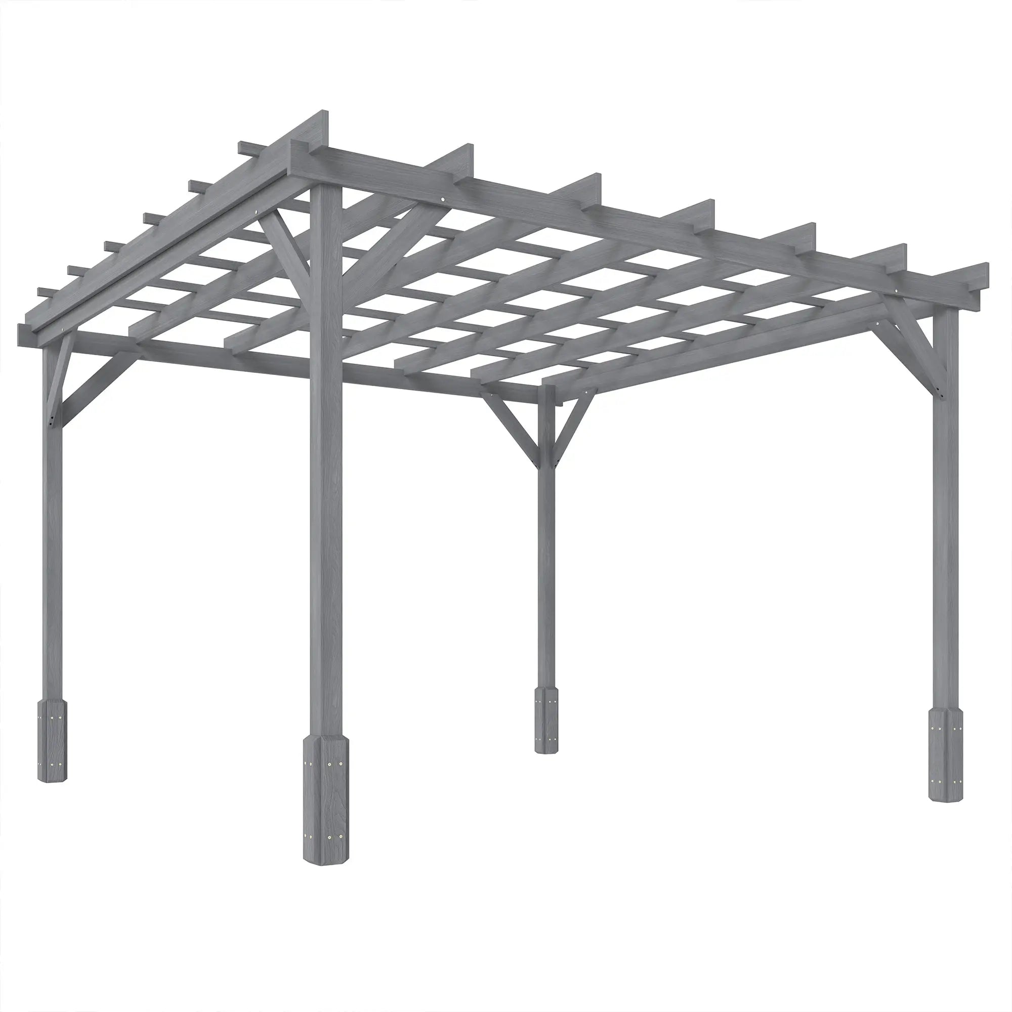 3m x 3m Wooden Pergola Kit Grey Garden Gazebo Shelter, Solid Fir Wood Outdoor Pergola with Stable Posts, Decorative Patio Arbour for Climbing Plants, Vines, Decking, Lawn & Garden Shade