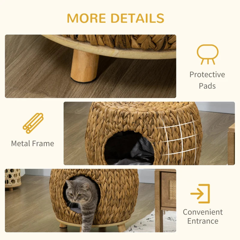 Wicker Cat Bed House Stool with Washable Cushion 44x43x41cm for Stylish Pet Comfort
