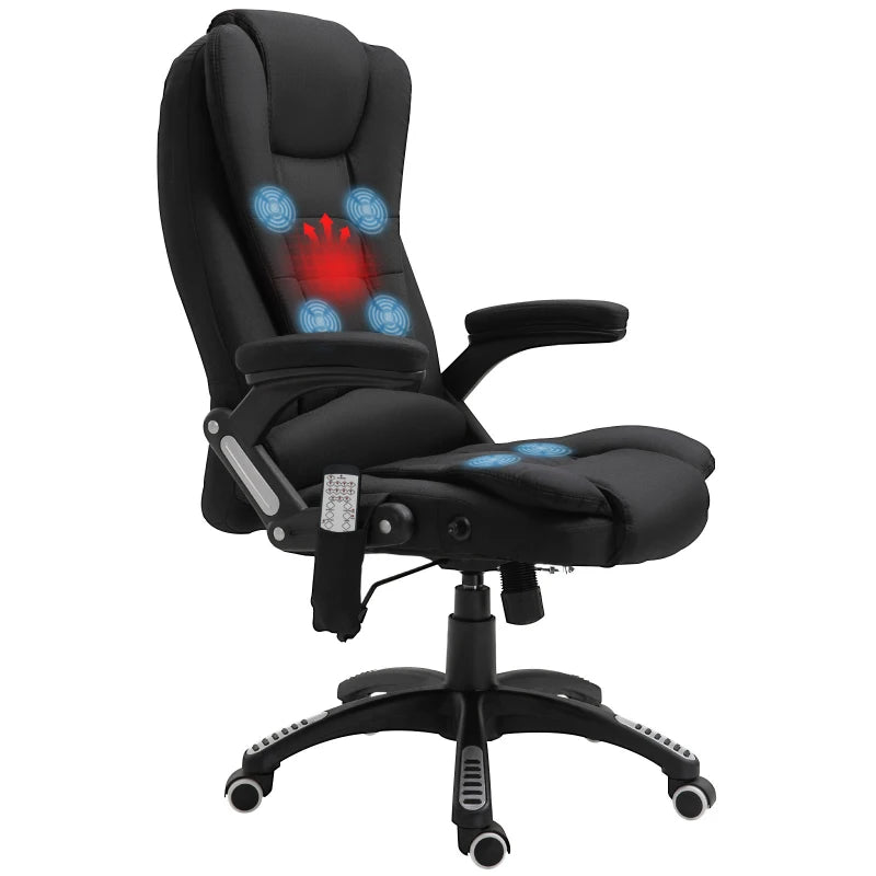 Vinsetto Heated Massage Recliner Chair - 6 Massage Points, 360° Swivel, Linen-Feel Fabric, Black Office Chair