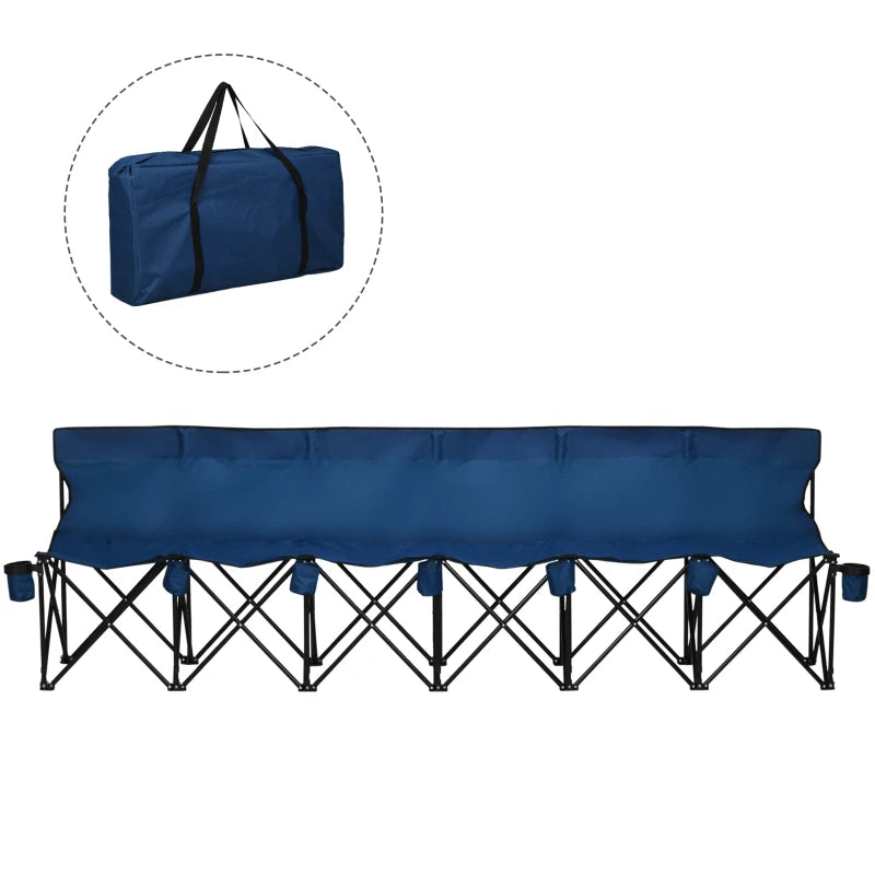 6 Seater Portable Folding Camping Chair with Cup Holder and Carry Bag Blue