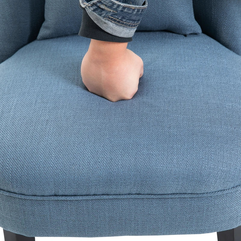 Upholstered Fabric Single Sofa Dining Chair with Pillow and Solid Wood Legs for Living Room, Blue