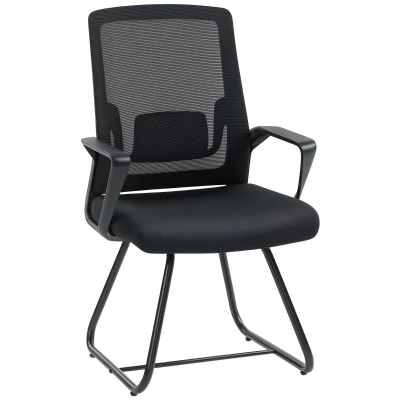 Ergonomic Desk Chair No Wheels - Mesh Back Office Chair with Lumbar Support & Metal Base for Waiting & Conference Rooms - Black