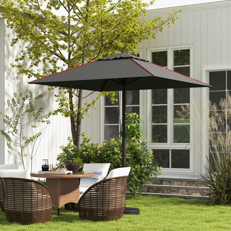 Square Canopy Parasol with Contrast Piping - Grey/Red, 215cm