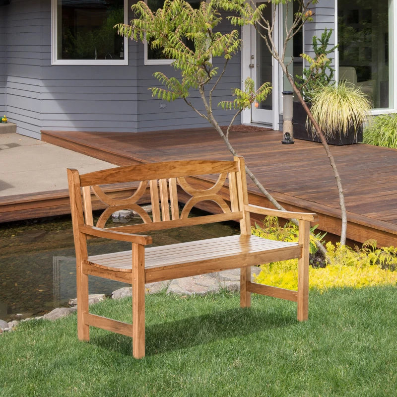 Natural Wood 2-Seater Outdoor Patio Bench