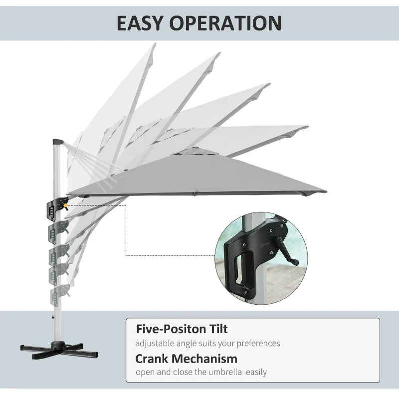 Light Grey 3x3m Outdoor Cantilever Parasol with 360° Rotation