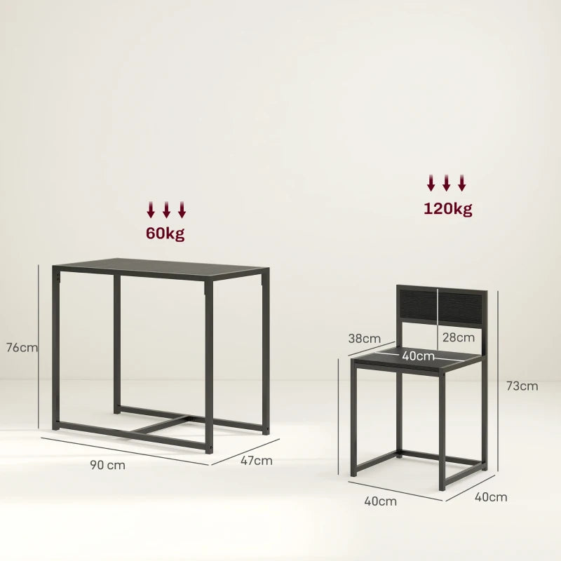 Compact Dining Table and Chairs Set for Small Spaces - Rectangular Steel Frame Dining Room Set in Black