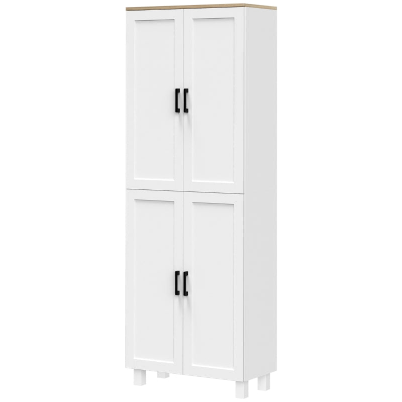 Freestanding Kitchen Cupboard - 4-Door Storage Cabinet Organizer with Adjustable Shelves in White - Stylish & Functional