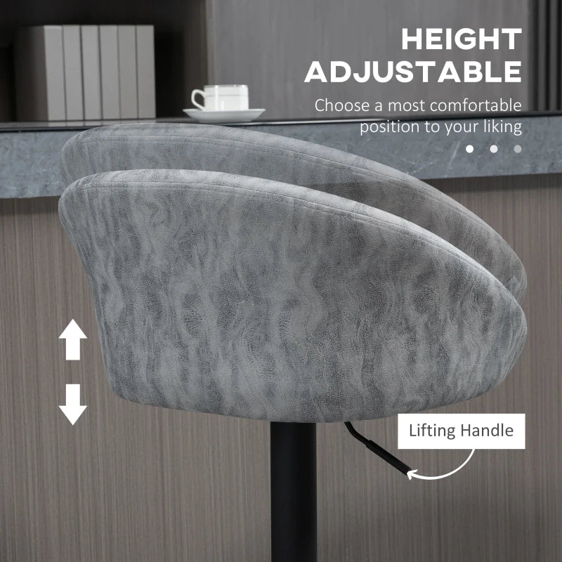 Modern Height Adjustable Bar Stools Set of 2 - Swivel PU Leather Chairs with Backrest, Armrests & Footrest - Light Grey