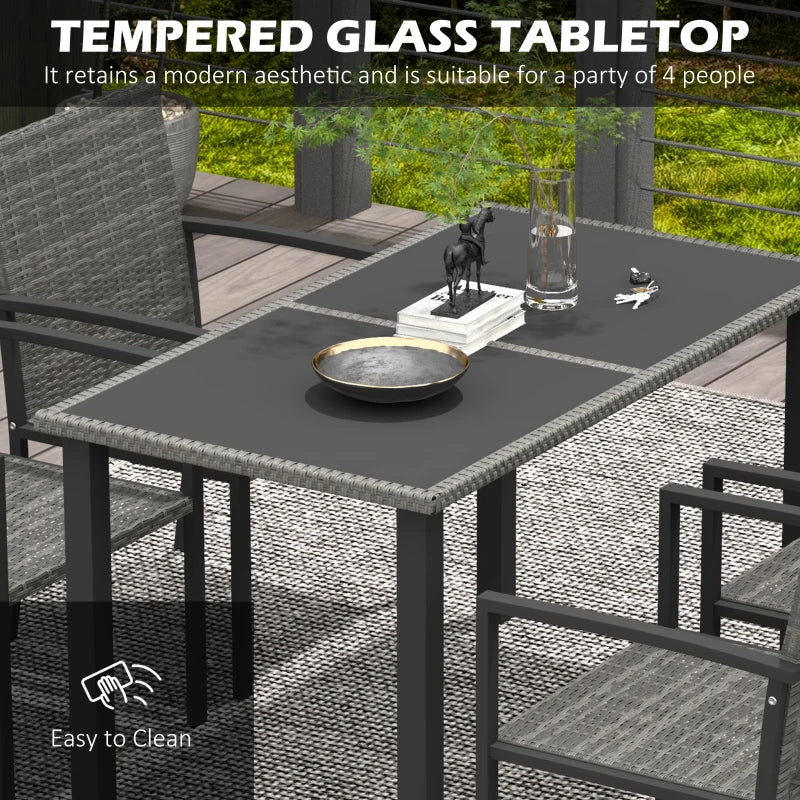 Grey 5-Piece Outdoor Patio Dining Set with Glass Tabletop and 4 Chairs