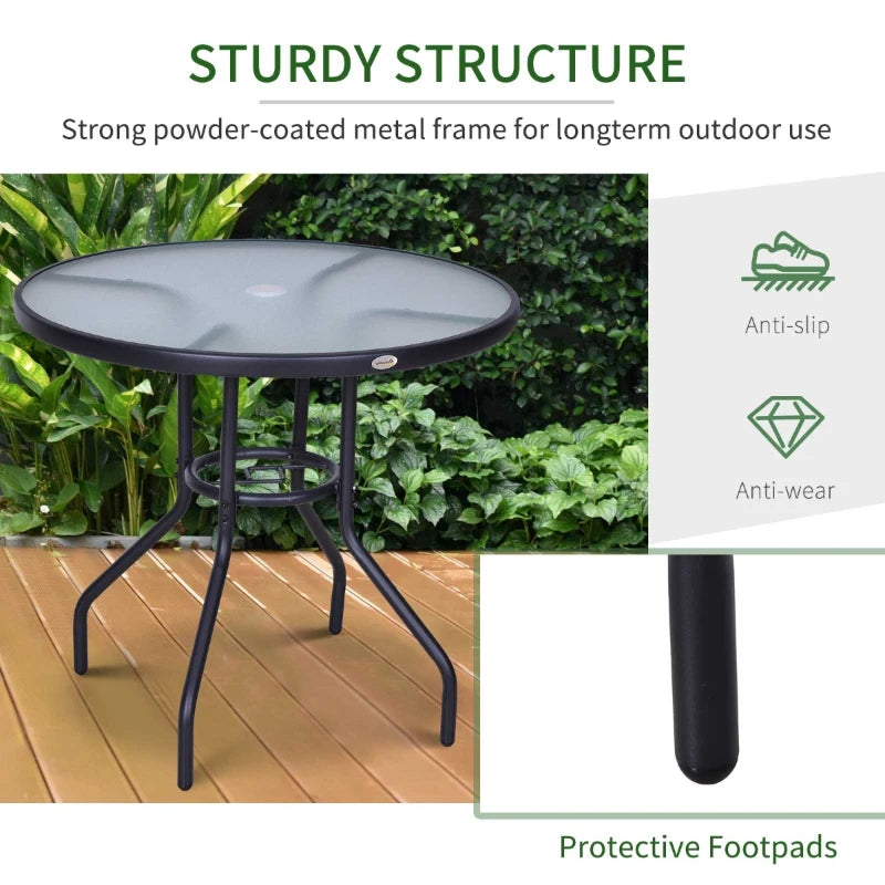 Round Glass Top Steel Frame Outdoor Dining Table - Black