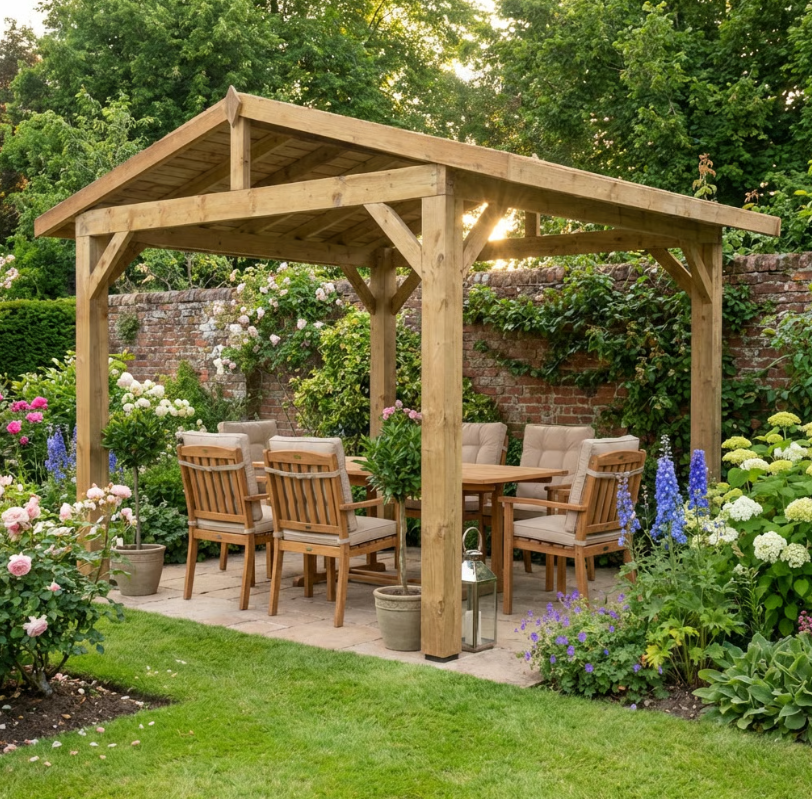 Ruby Wooden Apex Gazebo with Cedar Featheredge Roof – No Overhang Design